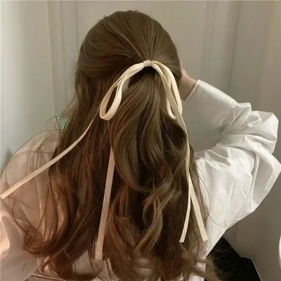 Lystrfac Sweet Long Ribbon Bow Knot Hairband Scrunchies For Women Girls  Hair Bow Elastic Headband Female Hair Accessori