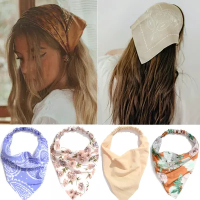 Vintage Floral Print Elastic Rubber Headband for Women Girls