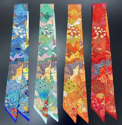 Zebra and Flowers Luxury Silk Scarf Skinny Headband Foulard