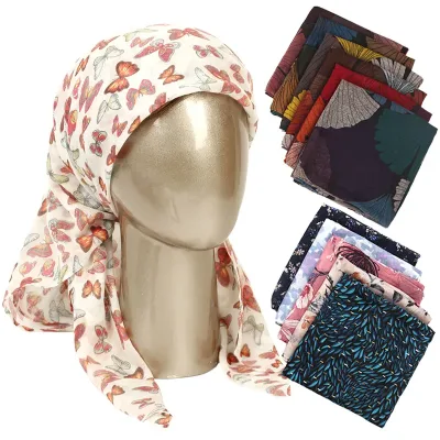 Printed Satin Bandana Square Headband Turban Scarf for Women