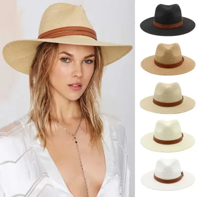 Large Size 56-58 59-60cm New Natural Panama Straw Hat Summer Men Women Wide Brim Beach UV Protection Fedora Sun Hat Whol