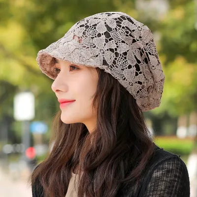 Ladies Lace Spring and Summer Thin Soft-brimmed Peaked Caps Lace Foreign Style Pile Hats Beanies Scarves Headscarves Hea