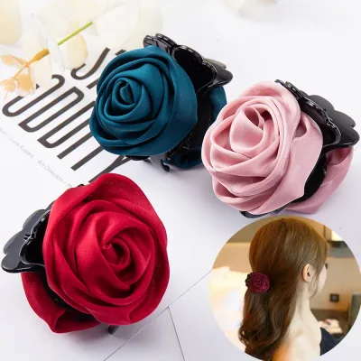 Women Rose Flower Hair Claws Crab Ponytail Hold Hairpin Sweet Hair Decorate Toothed Hair Clips Fashion Hair Accessories 