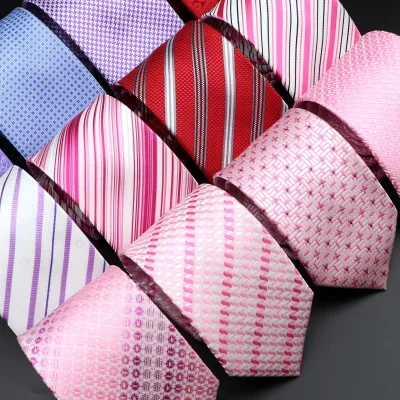 Jacquard Pink Stripe Plaid Dot 7cm Polyester Skinny Tie Wedding