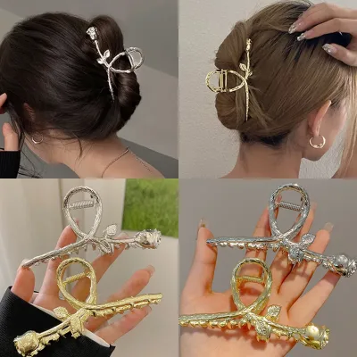 Fashion Hollow Large Hair Claw Vintage Geometric Rose Hair Barrettes Crab Girls Hair Clip For Women Hair Accessories 202