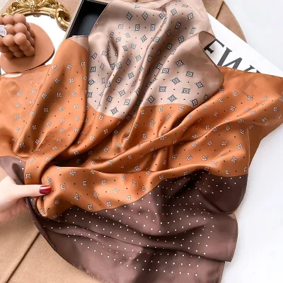 Plaid Silk Square Scarf Women Satin Shawl Wrap Hijab Female Hair Band Wrist Luxury Headkerchief 70*70cm Echarpe 2022 Ban
