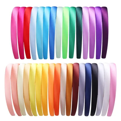 1.5cm Plain Headbands Satin Craft Headband DIY Wholesale Hairband Colorful Satin Coverd Head Bands for Girls Women