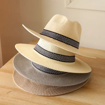 Wide Brim Straw Hat Leisure Summer Cap Jazz Panama Fedora Fashion Travel Leisure Sun Hat For Women Men Simple Style 2022