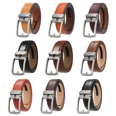 Plyesxale Genuine Leather Ratchet Dress Belt Automatic Buckle Men