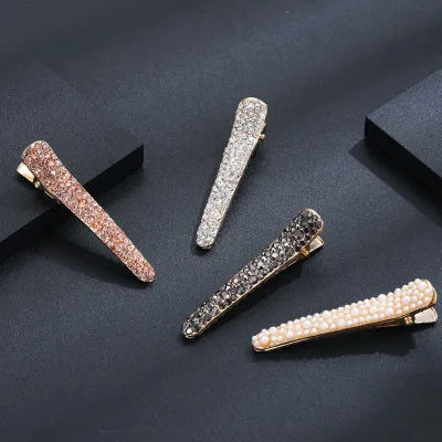 Crystal Pearl Metal Bangs Side Clip Shiny Barrette 4 Colours