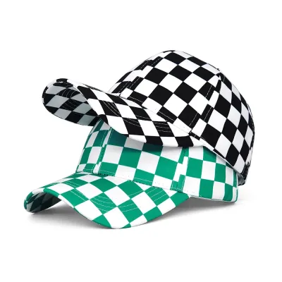 Spring Summer New Black and White Chessboard Lattice Plaid Baseball Cap Retro Casual Sunshade Sun Hat Travel Outdoor Hat