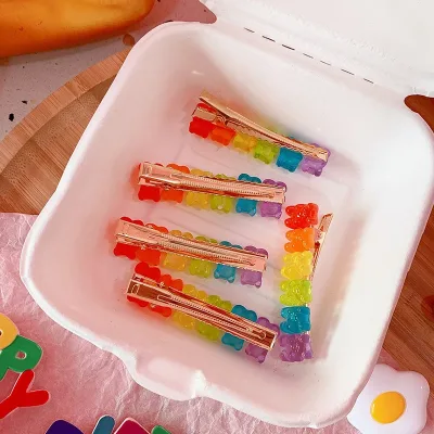 Candy Color Jelly Bear Hair Barrette Clips Barrettes Cute Cartoon Animal Hairpin Women Girls Hairgrips Hair Acccessories