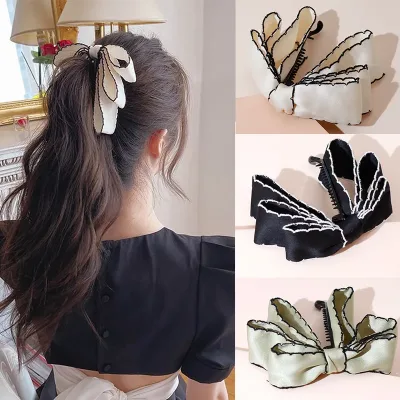 Lystrfac New Solid Color Fashion Fabric Bow Banana Hair Clips Hairpin for Women Back Head Ponytail Headdress  Hair Acces