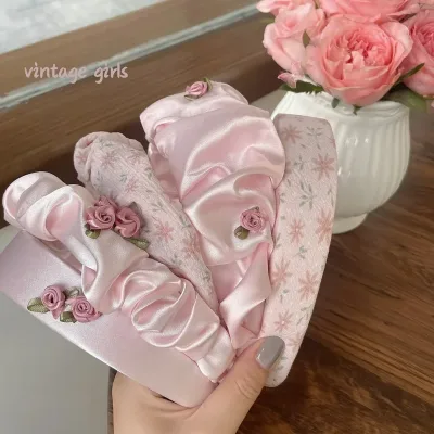 Wide Brim Pleated Flower Headband Korean INS Style