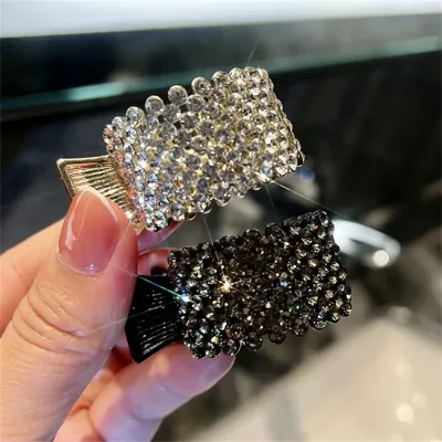 Women Elegant Luxury Rhinestones Round Metal Ponytail Holder Hair Claw Sweet Hair Clip Hairpin Headband Fashion Hair Acc