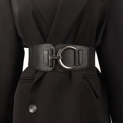 Vintage Women Faux Leather Buckle Elastic Wide Belt Strap Solid Color Waistband Waist Corset for Women Slimming Belt F3M