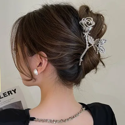 Ruoshui Woman Large Metal Rose Floral Leaf Hair Claw Crab Ladies Barrettes Hairgrip Girls Hair Clips Hairpins Headwear O