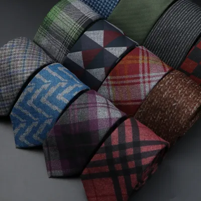 Men's Plaid Tie Cotton Black Grey Red Necktie Handmade Wool Narrow Collar Ties Wedding Business Party Suit Shirt Gift Ac