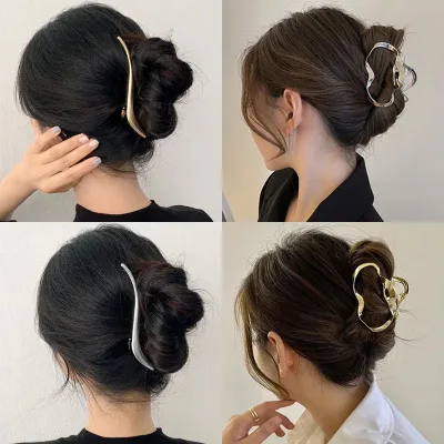 Gold S-Shape Metal Hair Claw Korean Ponytail Clip Women Girls