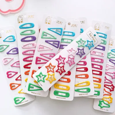 10pcs/pack Girls Colorful Alloy Bobby Pins Lovely Water-drop Heart Star Hairpins Rainbow Hair Clips Barrette Grips For C