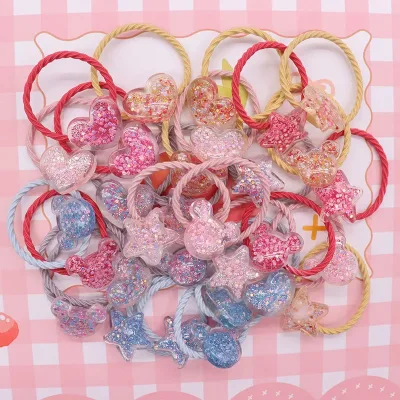 2Pcs/Set Resin Children's Elastic Bands For Girl Headband Kid Ponytail Holder Scrunchie Colorful Love Rubber Bands For B