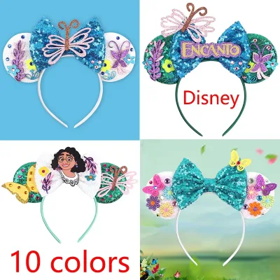 Disney Encanto Ear Headband for Adults Mickey Mouse Hairbands Women Sequins Bows Hair Accessories Mirabel Headwear Girls
