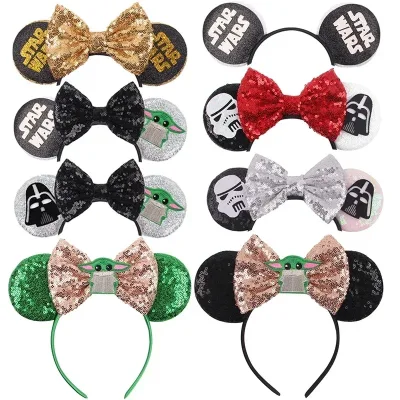 Disney Mickey Mouse Ears Hairbands Marvel Star Wars Headbands for Girls Baby Women Grogu Master Yoda Bows Hair Accessori