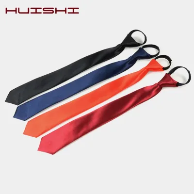 HUISHI Black Tie Clip On Tie Security Ties For Men Women Slim Narrow Necktie Red Blue Slivery Solid Necktie For Men Shir