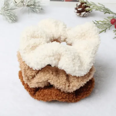 3PK Hair Scrunchies Furry Elastic Hair Band Women Girls Soft Teddy Hair Ties Ponytail Holder Hair Rubber Band Hair Acces