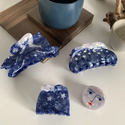 Blue Fantasy Star Acetate Shark Clip Large Volume Hair Claw