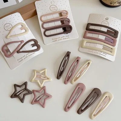 3/6 Pcs/Set Women Girls Fashion Coffee Color Geometric Stars Ornament Hair Clips Adult Sweet Hairpins Female Hair Access