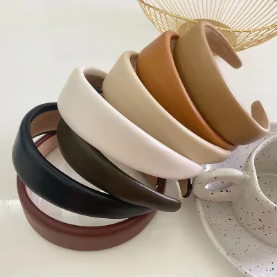Vintage PU Leather Headbands Hairbands Women Girls Solid Wides Spong Thick Hair Hoops Hair Bands Bezel Fashion Hair Acce