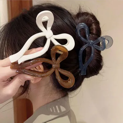 Ponytail Bow Large Hair Claw Crab Hair Accessories for Women Solid Acrylic Bowknot Hair Clips Hairpins Girls Barrettes H