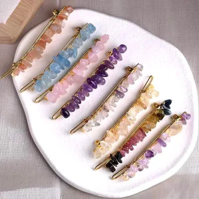 Natural Crystal Amethyst Pink Quartz Geometric Hair Barrette