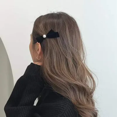 Lystrfac 1/2Pcs Velvet Pearl  Black Hairpin for Women Girls Vintage Head Bow Hair Clips Headdress Female Hair Accessorie