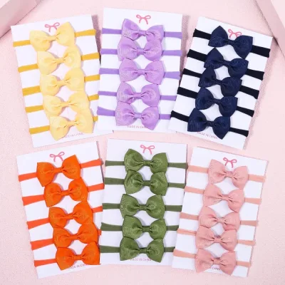 5Pcs/Set Girls Solid Color Bowknot Headband For Baby Kids Grograin Ribbon Headwear Hair Bands Infant Hair Accessories Wh