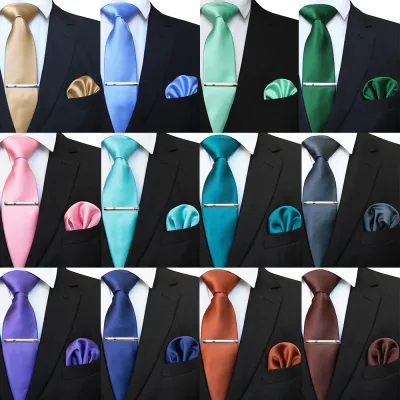 EASTEPIC 8 cm Classic Grey Twill Ties for Men in Business Suits Necktie Set Clip Handkerchief Men's Accessory Wedding Pa