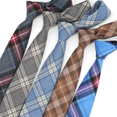 Fashion Cotton Neck Ties For Men Women Casual Plaid Tie For Boys Girls Suits Tie Slim Wedding Party Pattern Necktie Grav