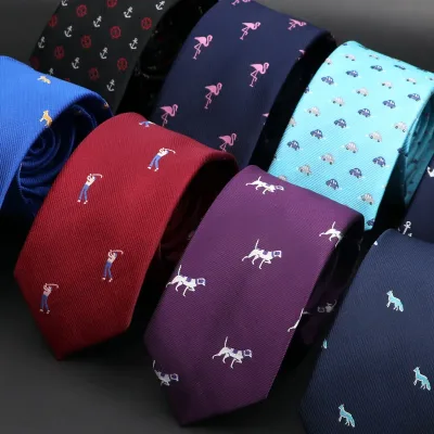 Slim 6cm Jacquard Novelty Pattern Necktie — Cars Dogs Monkeys