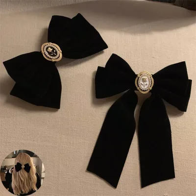 New Black Velvet Bow Hair Pins Elegant Fabric Alloy Roses Hair Clips for Women Fashion ponytail Barrette Heawear Accesso