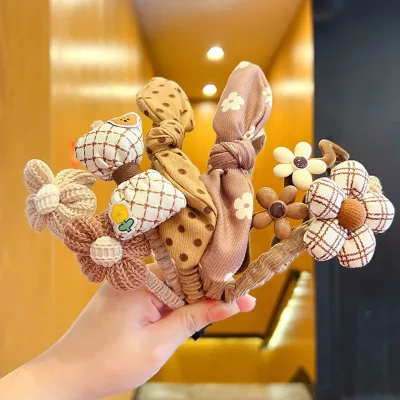 3 Pcs/Set Children Cute Coffee Color Cartoon Flower Hairbands Headwears Girls Lovely Hair Hoop Headbands Kids Hair Acces