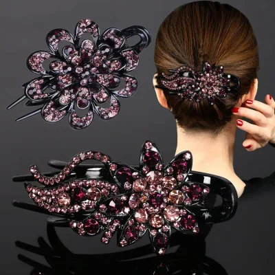 Shiny Rhinestone Hairpin Flower Leaf Duckbill Hair Claws Retro Hair Clips Accessories For Women Shinning Ponytail Headwe