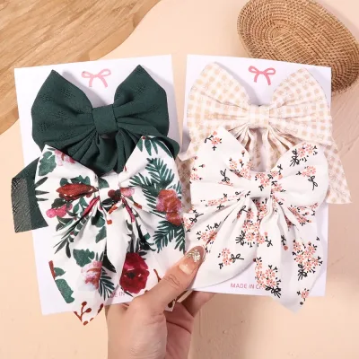 2Pcs/set Sweet Solid Bowknot Hair Clips for Women Girls Print Bows Hairpins Barrettes Duckbill Clip Headwear Hair Access