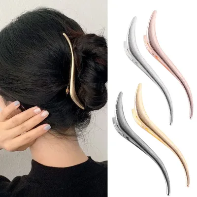 New 2023 Simple Trend Metal Gold Silver Color S Shaped Hair Claw Clips And Pins Buckle Hairpin for Woman Headwear Access