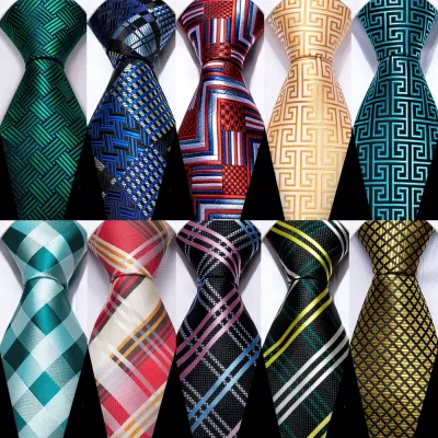 Men Tie Set Blue Red Pink Gold Teal Black Plaid Wedding Business Tie for Men Necktie Handkerchief Cufflinks Barry. Wang