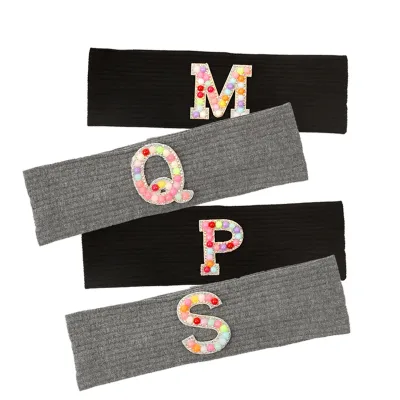 Newborn Baby Boy Girls Colorful Pearl Letters Ribbed Headband Soft Child Kids Cotton Stretch Headwear Head Wrap Hair Acc