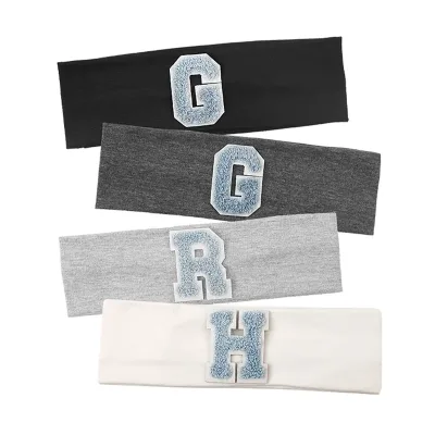 Geebro Baby Boys Girls Blue Letter Cotton Headbands Child Kids Soft Solid Elastic Casual Headwear Hair Band Hair Accesso