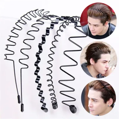Hoop Hair Band Wave Shaped Hairband Face Washing Headdress Unisex Hair Hoop Non Slip Black Metal Spiral Headband For Men