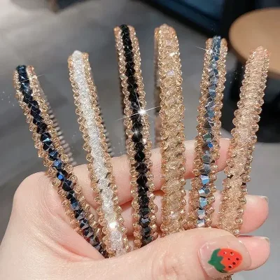 Korean Crystal Bezel Headwear Women Headband Girls Vintage Hair Bands Wide Hairband Hoop for Wedding Party Hair Accessor