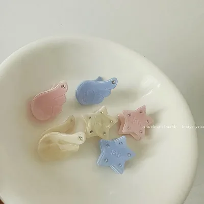 Design sense Five pointed star angel small wing hairpin small grab clip water diamond sweet princess hair ornaments bang